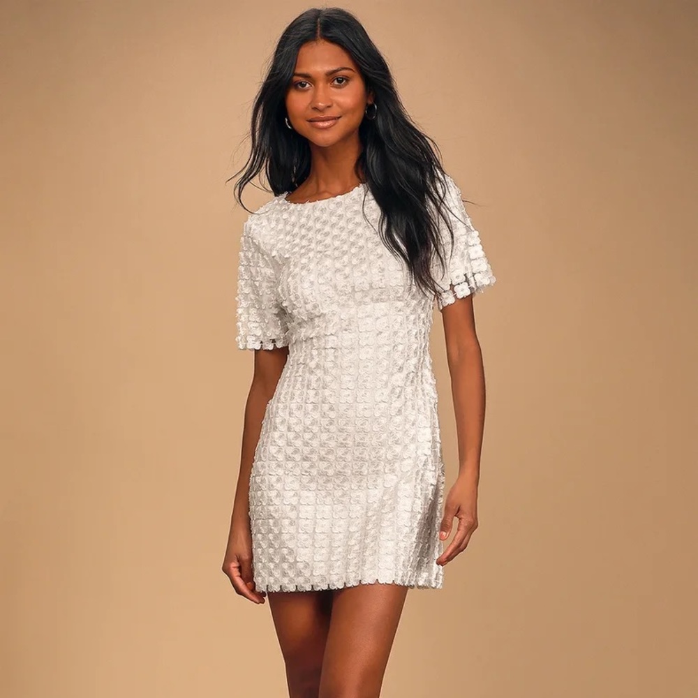 Beautiful Blossoms White Embroidered Short Sleeve Mini Dress